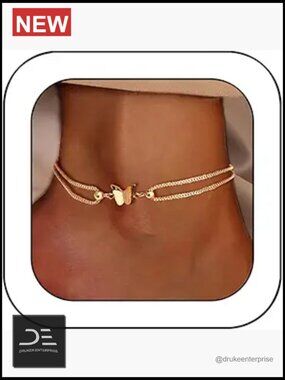 Dainty Waterproof Butterfly Charm Adjustable Anklet Bracelet